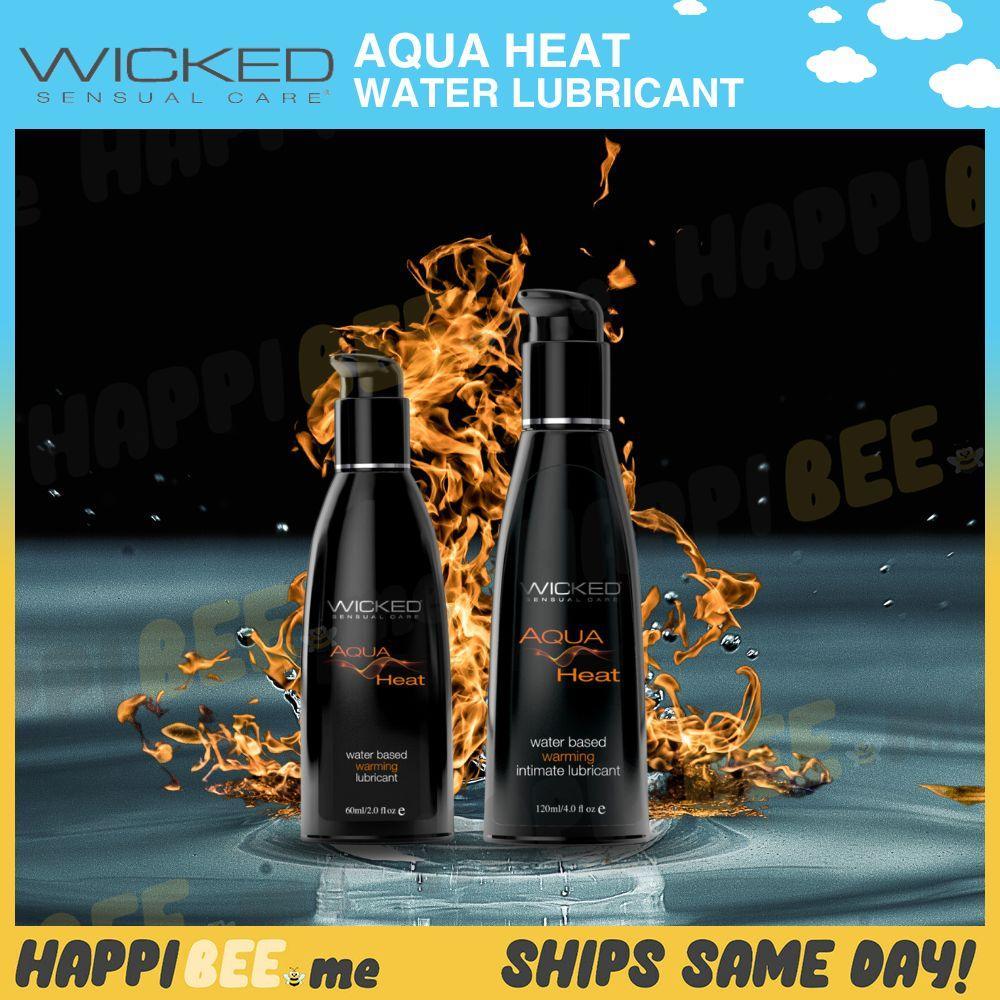 Wicked Aqua Heat bottles with flame artwork and Happibee same-day shipping promotion