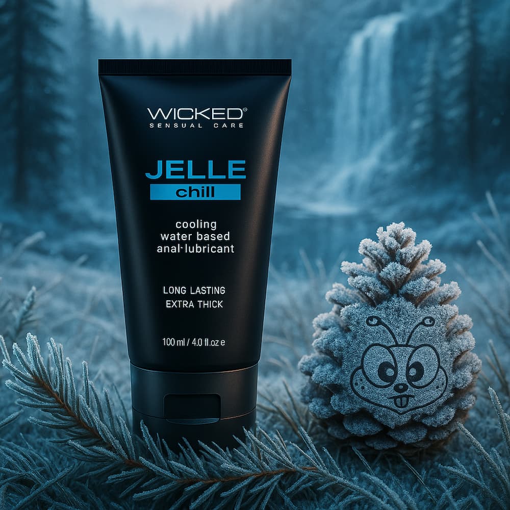 Wicked Jelle Chill tube in a frosty forest scene beside a pine cone