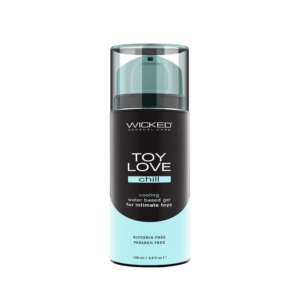 Wicked Toy Love Chill cooling lubricant bottle with blue label, 3.3 fl oz