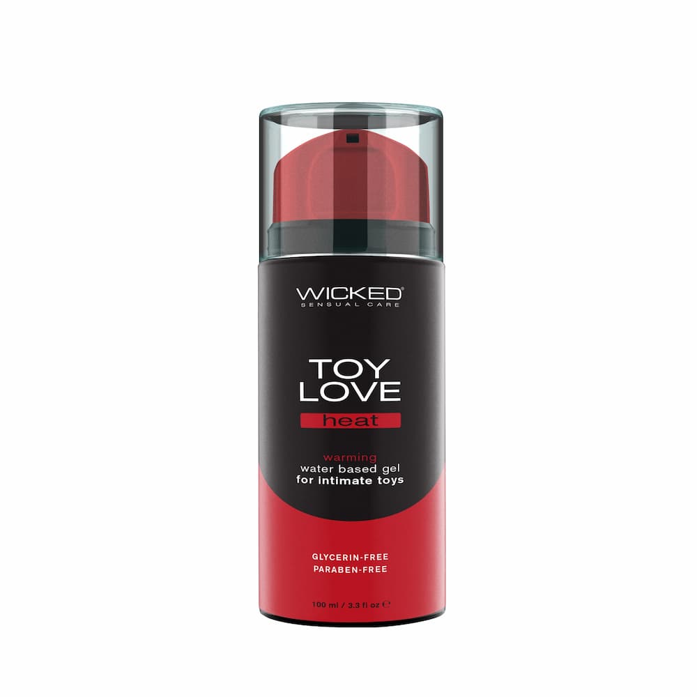 Wicked Toy Love Heat warming lubricant bottle with red label, 3.3 fl oz