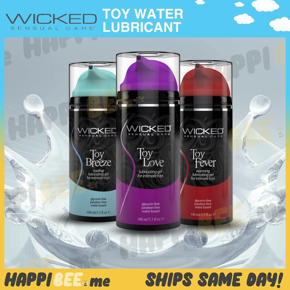 Wicked Toy Breeze, Toy Love and Toy Fever bottles in a Happibee promotional graphic
