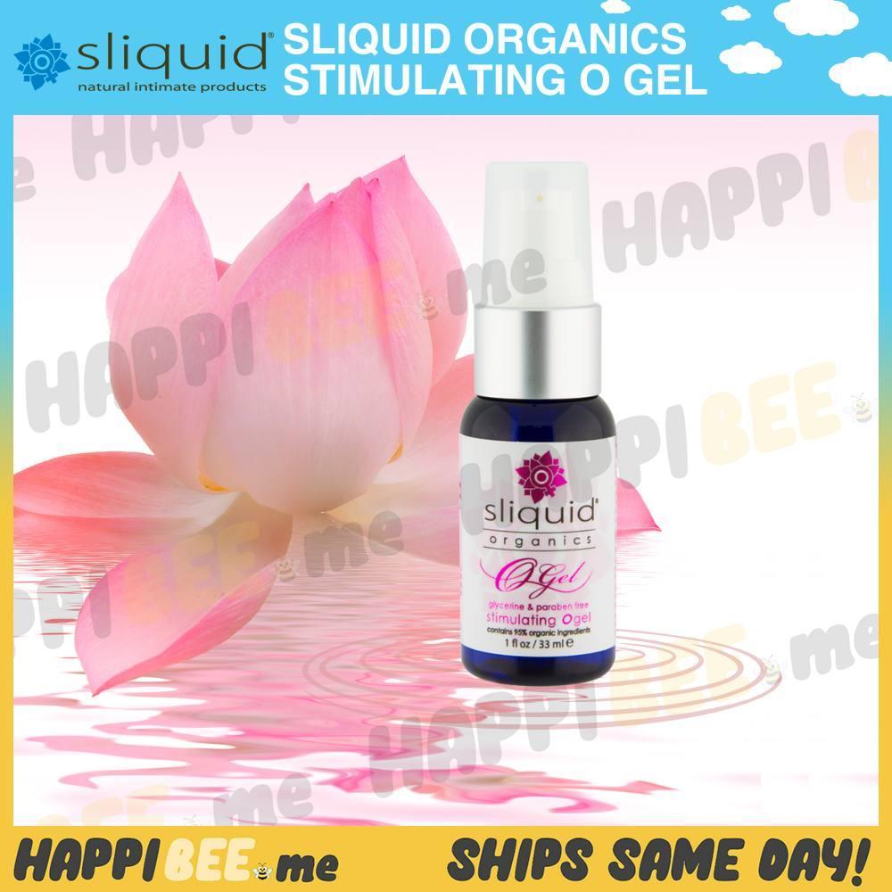Sliquid Organics O Gel bottle in a Happibee promotional graphic