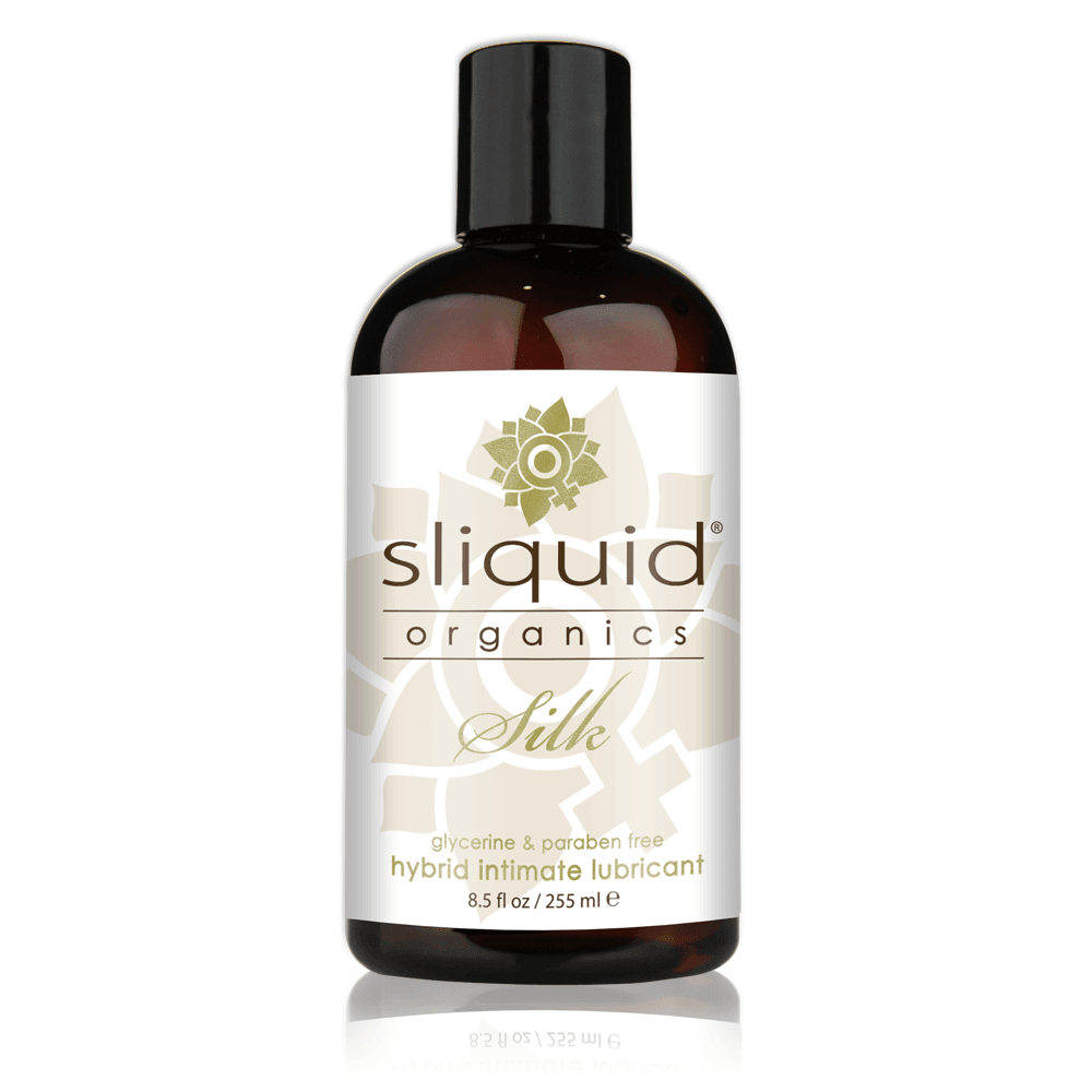 Sliquid Organics Silk hybrid lubricant 8.5 oz bottle, front label