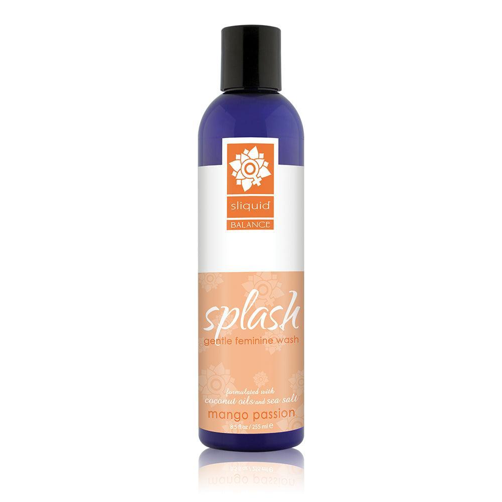 Sliquid Splash Mango Passion in blue bottle packaging